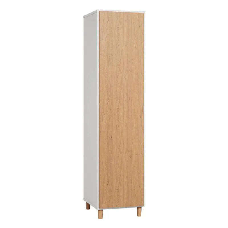 Garderobenschrank schmal mit LED, Farbe: Weiß / Eiche - Abmessungen: 195 x 47 x 57 cm (H x B x T) Abbildung