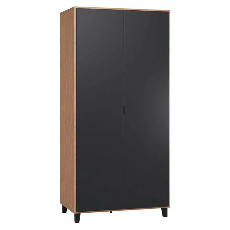 Schlafzimmer - Kleiderschrank mit LED, Farbe: Eiche / Schwarz - Abmessungen: 195 x 93 x 57 cm (H x B x T) Abbildung