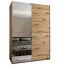 Kleiderschrank / Schiebetürenschrank | Soft-Close | 2 Kleiderstangen | 245,5 x 180 x 64 cm | Spiegel | 2 Schiebetüren | Farbe: Eiche Artisan | 11 Fächer