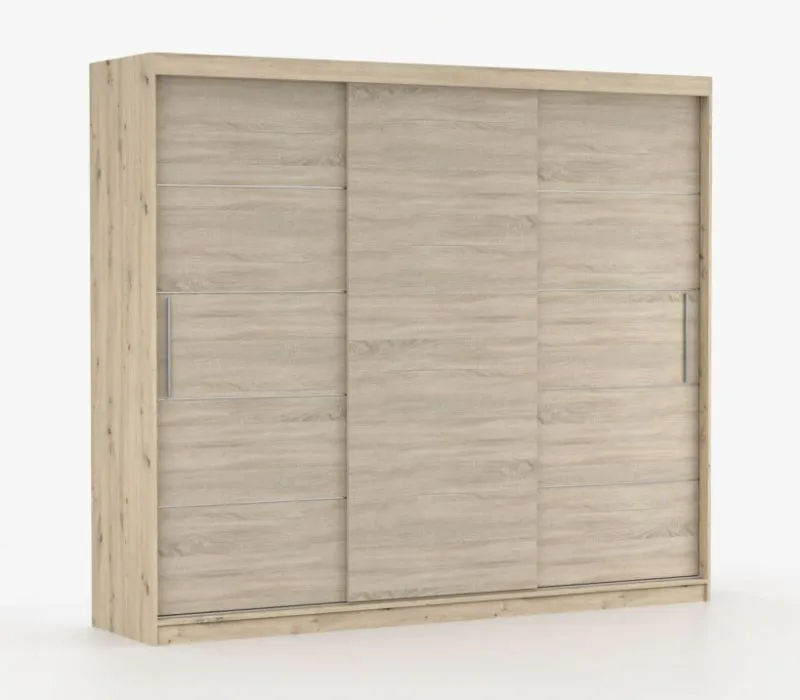 Schiebetürenschrank 2,5 Meter breit / Kleiderschrank | Cevennen 17 | Artisan / Eiche | 12 Fächer | 3 Türen | 218 x 250 x 61 cm | Schrank in Holzoptik
