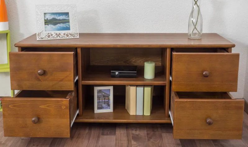 TV-Unterschrank Kiefer Vollholz massiv Eichefarben 002 - Abmessung 55 x 136 x 47 cm (H x B x T)