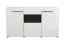 Sideboard / Kommode mit drei Türen Idos 02, Farbe: Weiß / Weiß Hochglanz / Schwarz, eine Schublade, acht Fächer, Maße: 96,5 x 173 x 41,5 cm, für Wohnzimmer