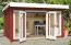 Gartenhaus G209 mit großen Glasflächen, inkl. Fußboden, Schwedenrot, 34 mm Blockbohlen, 13,80 m², Pultdach, Türen/Fenster aus Kiefer, Isolierverglasung