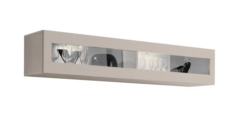 Hängevitrine | inkl. LED-Beleuchtung | Farbe: Kaschmir | 1 Kipptür | 2 Fächer | Push-to-open Funktion | Maße: 160 x 29 x 30 cm