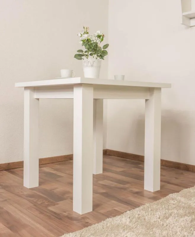 Küchentisch 80x80 cm Kiefer massiv, Farbe: Weiß Abbildung