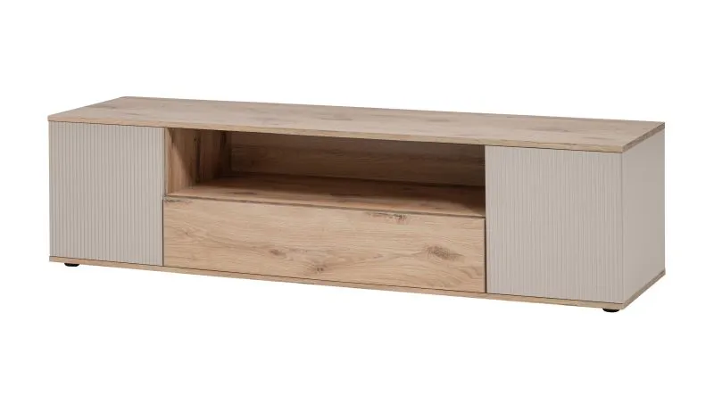 TV-Unterschrank | Push-to-open Funktion | Farbe: Eiche Viking / Kaschmir | 2 Drehtüren | 1 Schublade | Maße: 160 x 45 x 42 cm | für Wohnzimmer