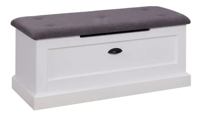 Sitzbank mit Stauraum "Veternik" 02, Farbe: Weiß / Grau - Abmessungen: 40 x 100 x 42 cm (H x B x T)