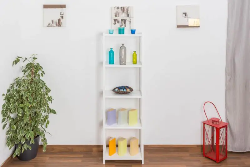 Regal, Küchenregal, Wohnzimmerregal, Bücherregal - 50 cm breit, Kiefer Holz-Massiv, Farbe: Weiß Abbildung