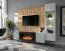 Wohnwand | inkl. LED-Beleuchtung | Farbe: Perla Grau / Eiche Artisan | Bio-Ethanol Kamin | Maße: 200 x 40 x 158 cm | 1 TV-Unterschrank | 1 Vitrine