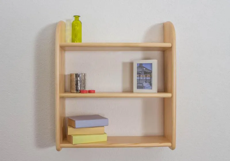 Hängeregal, Wandregal, Bücherregal - 60 cm breit, Kiefer Massivholz, Farbe: Natur Abbildung