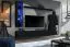 Wohnzimmerwand im modernen Design Valand 06, Farbe: Schwarz - Abmessungen: 170 x 250 x 40 cm (H x B x T), mit blauer LED-Beleuchtung