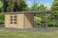 Holz Gartenhaus Anbaudach, nordische Fichte naturbelassen/graualuminium, Trapezblech-Pultdach, Zylinderschloss, robuste Ecken, 3,60 × 2,40 m