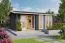 Gartenhaus G169 Carbongrau inkl. Fußboden und Terrasse - 44 mm Blockbohlenhaus, Grundfläche: 19,20 m², Satteldach