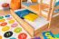 Etagenbett / Stockbett 90 x 200 cm für Kinder "Easy Premium Line" K17/n inkl. Liegeplatz und 2 Abdeckblenden, Buche Massivholz Natur lackiert, teilbar