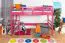 Hochbett 90 x 200 cm für Kinder, "Easy Premium Line" K22/n, Buche Massivholz rosa lackiert, teilbar