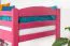 Hochbett 90 x 200 cm für Kinder, "Easy Premium Line" K22/n, Buche Massivholz rosa lackiert, teilbar