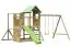 Spielturm S7A inkl. Wellenrutsche, Doppelschaukel-Anbau, Sandkasten, Kletterwand, Reckstange-Anbau und Strickleiter - Abmessungen: 490 x 380 cm (B x T)