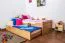 Bettrahmen für Kinder / Kinderzimmer-Bett 90 x 200 cm | Massivholz: Buche | Natur Lackiert | inkl. 2. Liegeplatz 90 x 190 cm ausziehbar und 2 Rollrost | besonders hohe Qualität Abbildung
