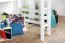 Hochbett für Jugendliche 120 x 190 cm | Massivholz: Buche | Weiß Lackiert | umbaubar in Einzelbett | Premium-Qualität | inkl. Rollrost Abbildung