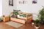 Kinderbett 90 x 200 cm | Massivholz: Buche | Natur Lackiert | inkl. 2. Liegeplatz 90 x 190 cm ausziehbar und 2 Rollrost Abbildung