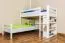 Etagenbett L-Form 90 x 200 cm | Buche Massivholz | weiß lackiert | mit Regal | inkl. Rollrost | umbaubar in Einzelbetten Abbildung