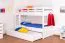 Stockbett + Bettkasten für Jugendliche 90 x 200 cm | Massivholz: Buche | Weiß Lackiert | umbaubar in 2 Einzelbetten | inkl. Bettkasten | inkl. Rollroste Abbildung