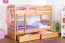 90 x 200 cm Etagenbett mit Stauraum / 2 Schubladen für Kinder Massivholz: Buche | Natur Lackiert | umbaubar in 2 Einzelbetten | Premium-Qualität | inkl. Rollroste Abbildung
