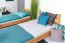 Stockbett + Bettkasten für Jugendliche 90 x 200 cm | Massivholz: Buche | Natur Lackiert | umbaubar in 2 Einzelbetten | inkl. Bettkasten | inkl. Rollroste Abbildung