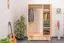 Kleiderschrank | 3 Drehtüren | 2 Schubladen | 4 Fächer | mit Kleiderstange | 120 cm breit | Massivholz | Farbe: Natur Abbildung