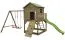 Spielturm S20D1, Dach: Grün, inkl. Wellenrutsche, Doppelschaukel-Anbau, Balkon, Sandkasten, Kletterwand und Holzleiter - Abmessungen: 522 x 363 cm (B x T)