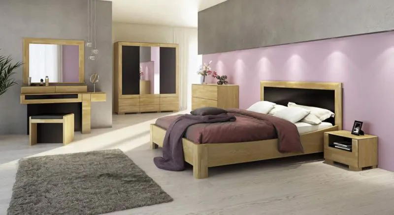 Schlafzimmer Komplett - Set D Lipik, 9-teilig, teilmassiv, Farbe: Eiche / Schwarz