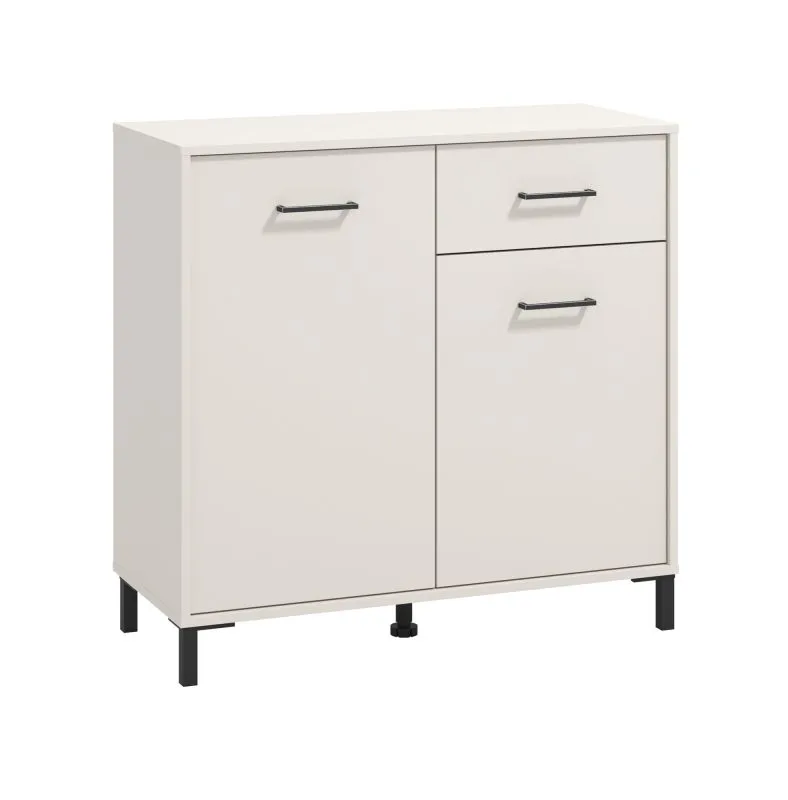 Kommode Sabas 06, zwei Türen, Farbe: Kaschmir, eine Schublade, vier Fächer, Maße: 90 x 93 x 40 cm, Griffe & Beine: Schwarz, ABS-Kantenschutz