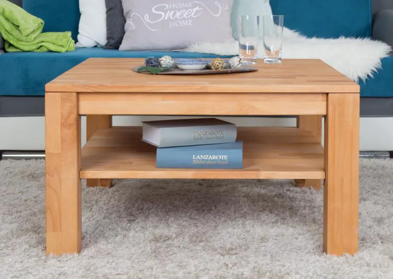 Couchtisch Kernbuche Massivholz Farbe: Natur 45x80x80 cm Wohnzimmermöbel Wohnzimmereinrichtung Abbildung