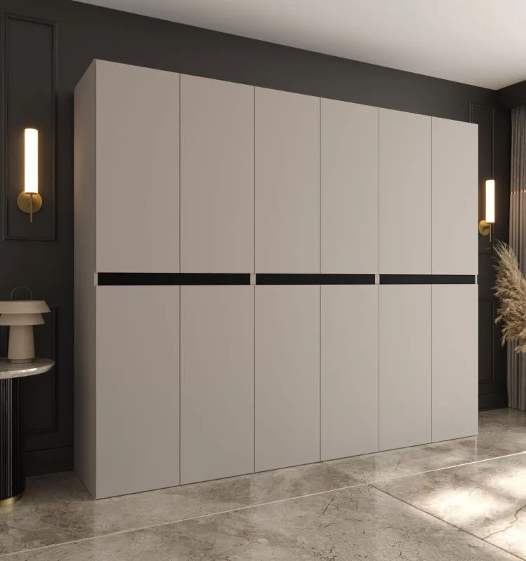 Drehtürenschrank | Kaschmir | 12 Drehtüren | 9 Fächer | 3 Kleiderstangen | 270 x 52 x 203 cm | hochwertig Verarbeitet | Soft-Close Funktion | Kleiderschrank