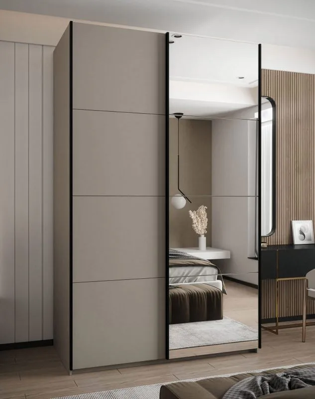 Kleiderschrank / Schiebetürenschrank | 11 Fächer |Farbe: Kaschmir | Spiegel | Soft-Close | 2 Schiebetüren | 2 Kleiderstangen | 245,5 x 160 x 64 cm