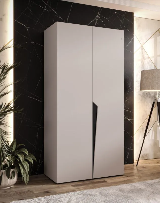 Kleiderschrank | 1 Fach | Farbe: Kaschmir | 1 Kleiderstange | Soft-Close-Funktion | 1 Meter breit | Griffe: Schwarz | ABS-Kanten | Maße: 100 x 52 x 202 cm