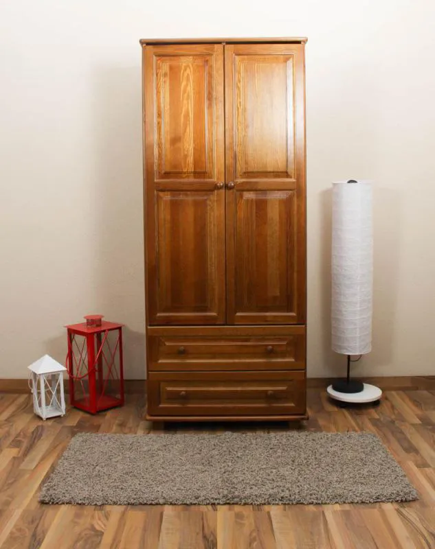Garderobenschrank, Kiefer Vollholz massiv Eichefarben - Abmessung 190 x 80 x 60 cm (H x B x T) Abbildung