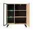 Kleine Vitrine Nordkapp 04, Farbe: Hickory Jackson / Schwarz - Abmessungen: 102 x 90 x 40 cm (H x B x T), mit 6 Fächern und eine LED-Beleuchtung