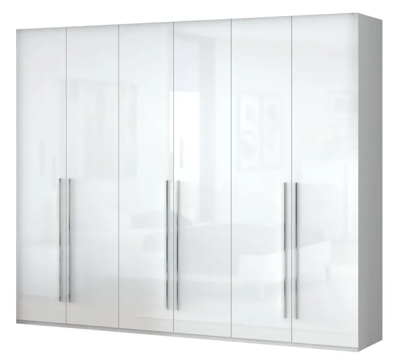Drehtürenschrank / Kleiderschrank Siumu 25, Farbe: Weiß / Weiß Hochglanz - 224 x 272 x 56 cm (H x B x T)