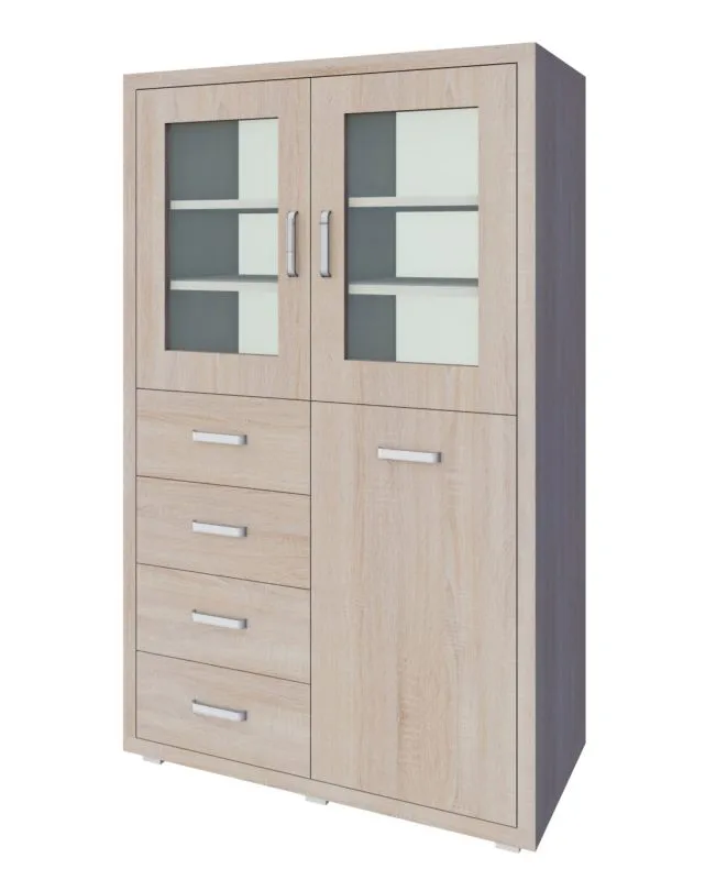 Vitrine Kerowagi 03, Farbe: Sonoma Eiche - Abmessungen: 160 x 100 x 41 cm (H x B x T)
