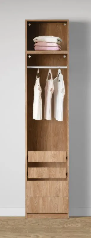 Offener Kleiderschrank | 2 Innenschubladen | Farbe: Eiche Puccini | 1 Kleiderstange | 1 Fach | 51,5 x 55 x 234 cm | 2 Schubladen | schmaler Schrank