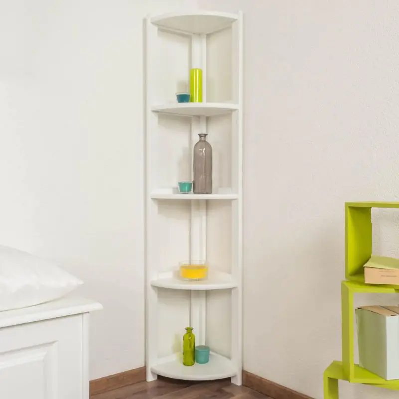 Regal, Küchenregal, Wohnzimmerregal, Bücherregal - 40 cm breit, Kiefer Holz-Massiv, Farbe: Weiß Abbildung