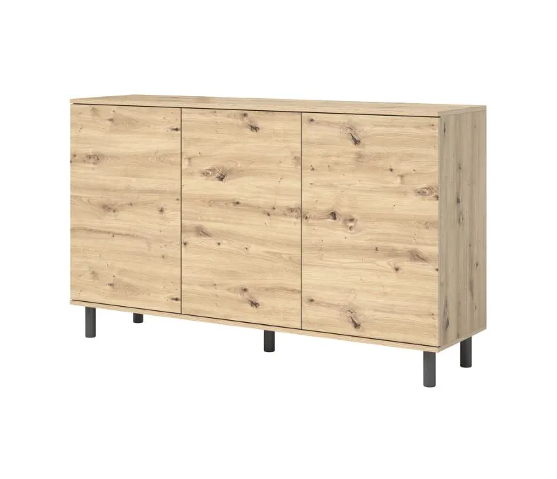 Kommode mit sechs Fächern Zapopan 06, mit drei Türen, Farbe: Eiche Artisan, Maße: 98 x 150 x 40 cm, hochwertige Verarbeitung