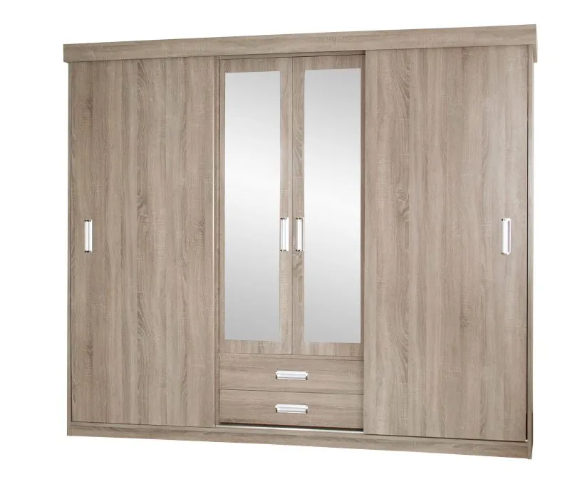 Schiebetürenschrank / Kleiderschrank Kikori 13, Farbe: Sonoma Eiche - Abmessungen: 210 x 210 x 62 cm (H x B x T)