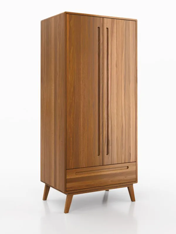 Kleiderschrank mit einer Schublade Engordany 05 | Buche Vollholz massiv | lackiert | Drehtürenschrank | eine Kleiderstange | Farbe: Eiche Rustikal | Maße: 200 x 90 x 58,5 cm