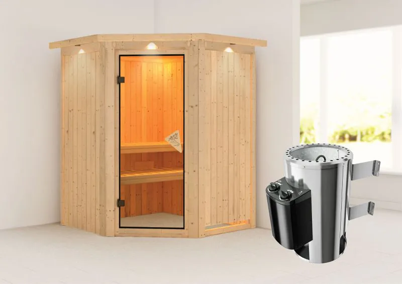 Sauna "Loran" SET mit bronzierter Tür und Kranz mit Ofen 3,6 kW - 165 x 165 x 202 cm (B x T x H)