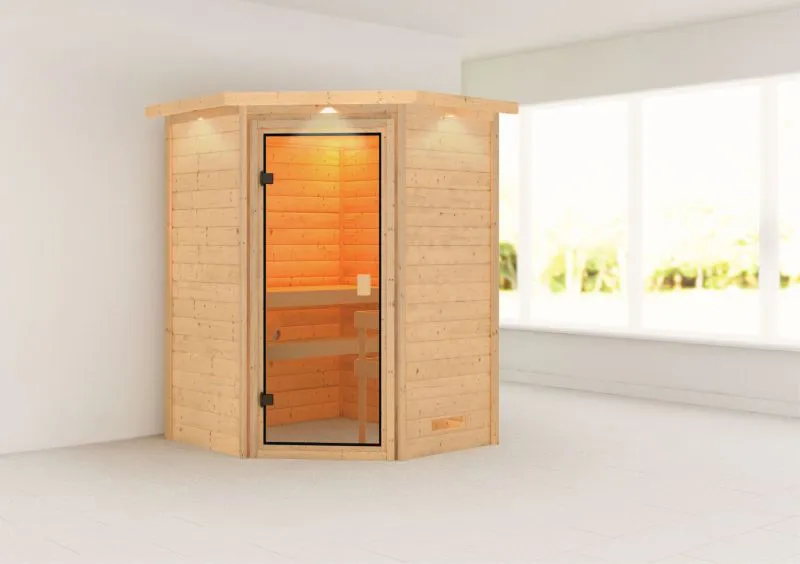 Sauna "Henrik" mit bronzierter Tür und Kranz - Farbe: Natur - 173 x 159 x 191 cm (B x T x H)