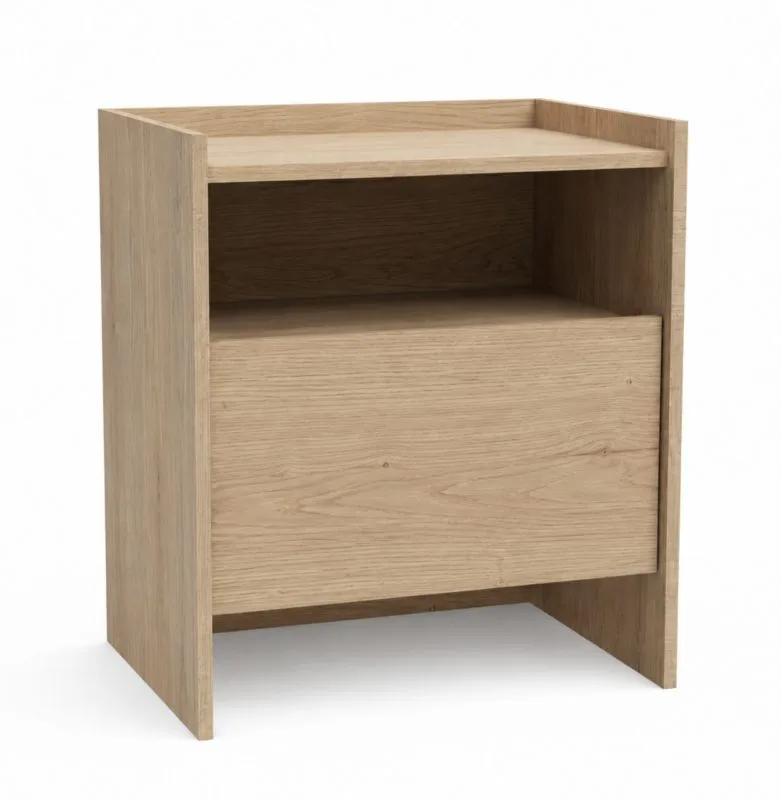 Kleine Nachtkommode Illgau 03, Cremona - Hellbraun, 60 x 53 x 38 cm, mit 1 Schublade und 1 Fach, Nachtkästchen, kleine Kommode, ABS-Kanten, Soft Close System