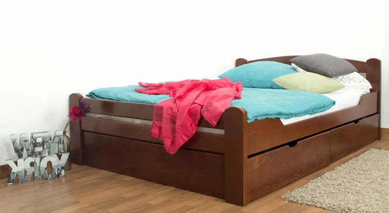 Bett Buche massiv 140 x 200 cm Dunkelbraun Abbildung