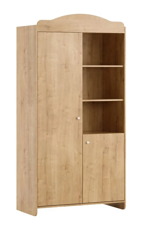 Babyzimmer Kleiderschrank | Farbe: Eiche | 2 Türen | Soft-Close-Funktion | 2 Kleiderstangen | Kinderzimmer | 6 Fächer | ABS-Kantenschutz | runde Griffe